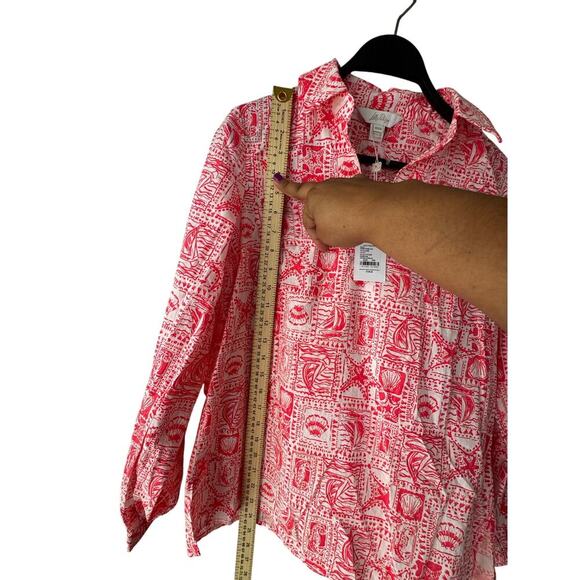 Lilly Pulitzer Jae Tunic Blouse Red White Seashell Print XXS NWT $138 - Picture 5 of 6
